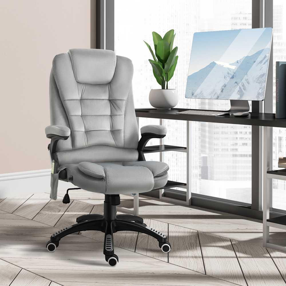Vinsetto masažinė kėdė, biuro kėdė, žaidimų kėdė, reguliuojamo aukščio kėdė vadovams, ergonomiška, PU ratukai, pilka, 67x74x107-116 cm