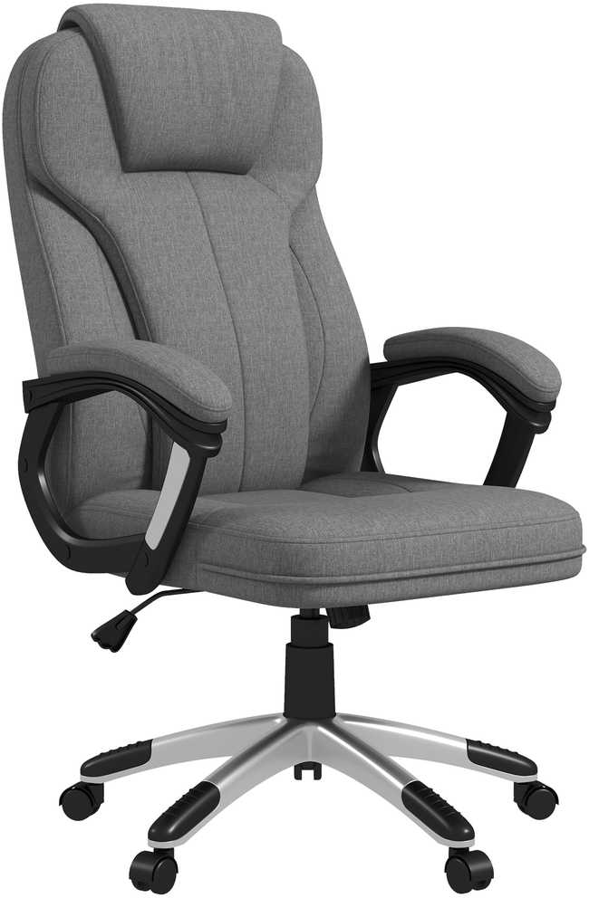 Vinsetto biuro kėdė, ergonomiška kompiuterinė kėdė su supimosi funkcija, reguliuojamu aukščiu, galvos atrama, porankiais, pilka, lininis audinys, 66x75x110–120 cm