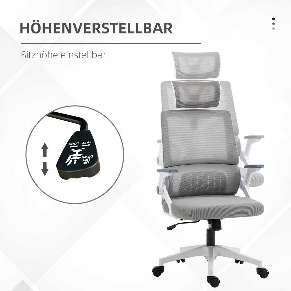 Vinsetto ergonomiška biuro kėdė, reguliuojama rašomojo stalo kėdė su galvos atrama, porankiais, reguliuojamu aukščiu, besisukanti, su supimosi funkcija, juosmens atrama, tinklelis