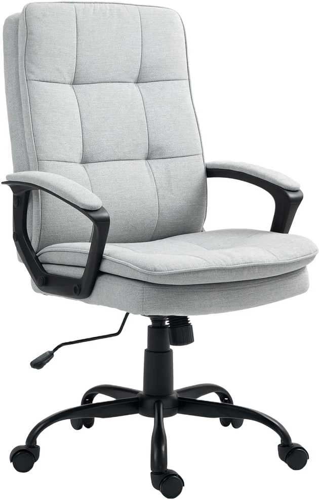 HOMCOM biuro kėdė, ergonomiška darbo kėdė su porankiais, reguliuojamo aukščio sukama kėdė su supimosi funkcija, lininio audinio išvaizda, paminkštinta kompiuterio kėdė, pilka