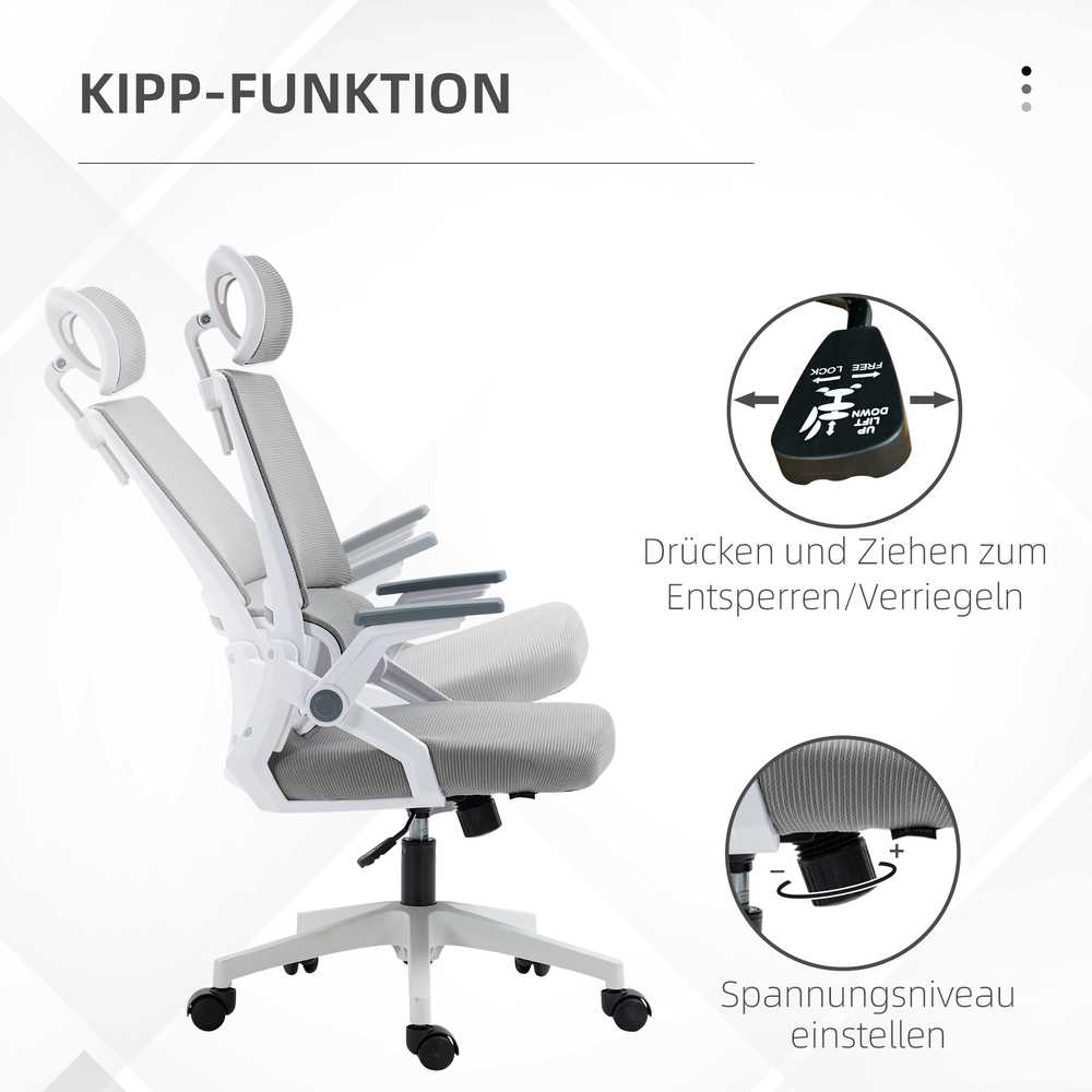 Vinsetto ergonomiška biuro kėdė, reguliuojama rašomojo stalo kėdė su galvos atrama, porankiais, reguliuojamu aukščiu, besisukanti, su supimosi funkcija, juosmens atrama, tinklelis