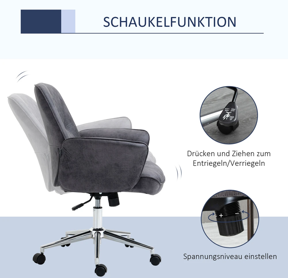 Vinsetto Ergonomiška biuro kėdė su supimo funkcija, reguliuojamo aukščio, keliamoji galia iki 120 kg, 67x69x92-102 cm