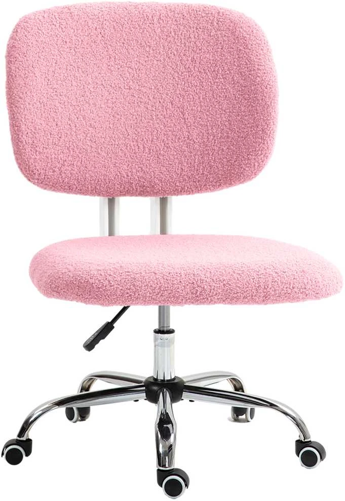 Vinsetto biuro kėdė, ergonomiška darbo kėdė, reguliuojamo aukščio kompiuterio kėdė be porankių, besisukanti kėdė, aksominė, rožinė