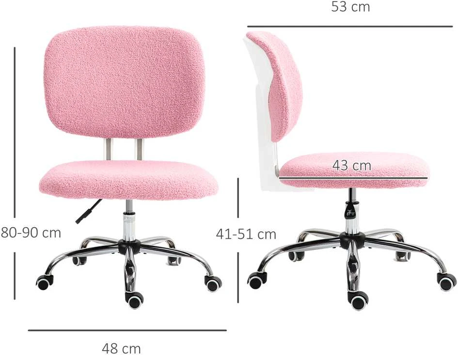 Vinsetto biuro kėdė, ergonomiška darbo kėdė, reguliuojamo aukščio kompiuterio kėdė be porankių, besisukanti kėdė, aksominė, rožinė