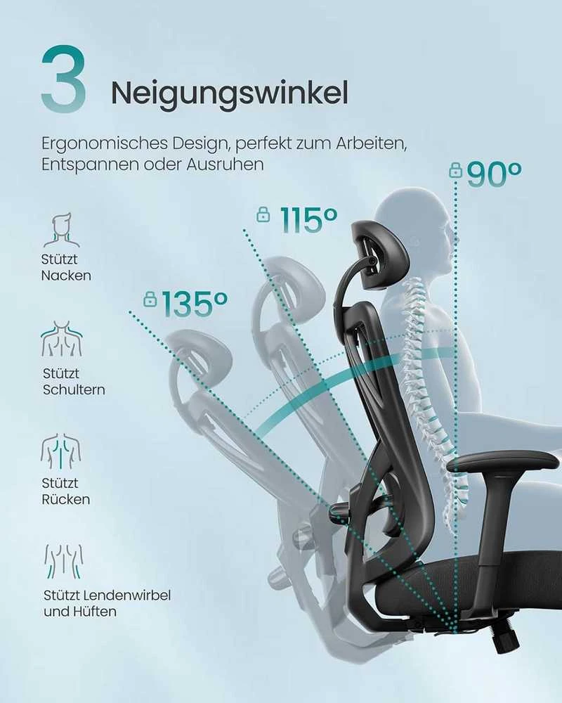 Songmics Biuro kėdė, kurios keliamoji galia iki 150 kg, juoda