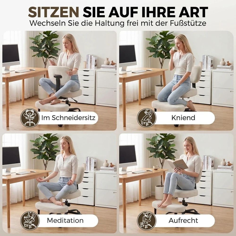 Biuro kėdė su nuimama pakoja ir aukščio reguliavimu, kreminė balta ir juoda, 67 x 82 x 79–89 cm