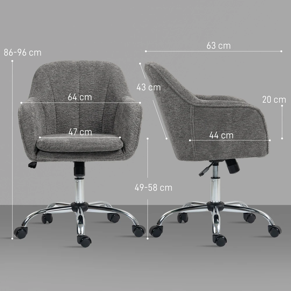 Biuro kėdė su supimo funkcija ir reguliuojamu aukščiu, pilka, 60 × 63 × 84–94 cm