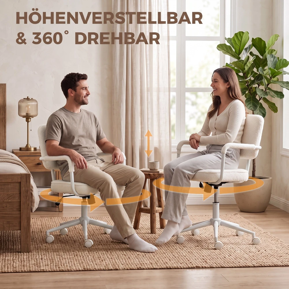 Biuro kėdė su supimo funkcija ir reguliuojamu aukščiu, kreminės baltos spalvos, 58 × 62 × 83–93 cm