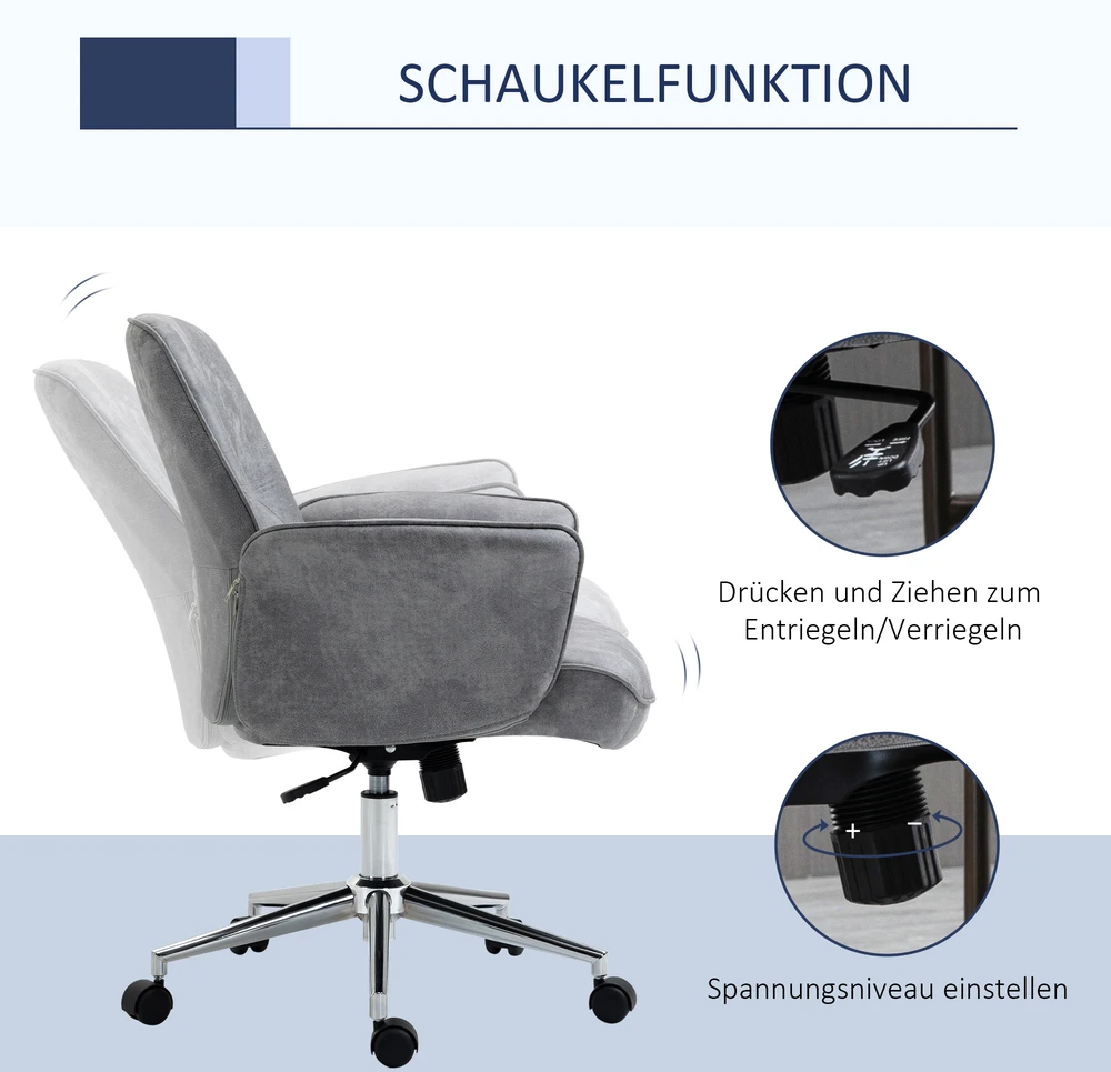 Vinsetto biuro kėdė, moderni darbo kėdė su supimosi funkcija, reguliuojamo aukščio, ergonomiška, 360° besisukantys ratukai