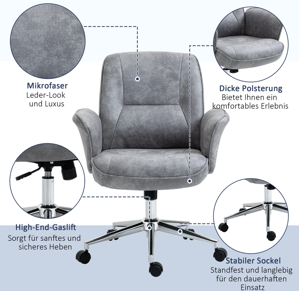 Vinsetto biuro kėdė, moderni darbo kėdė su supimosi funkcija, reguliuojamo aukščio, ergonomiška, 360° besisukantys ratukai