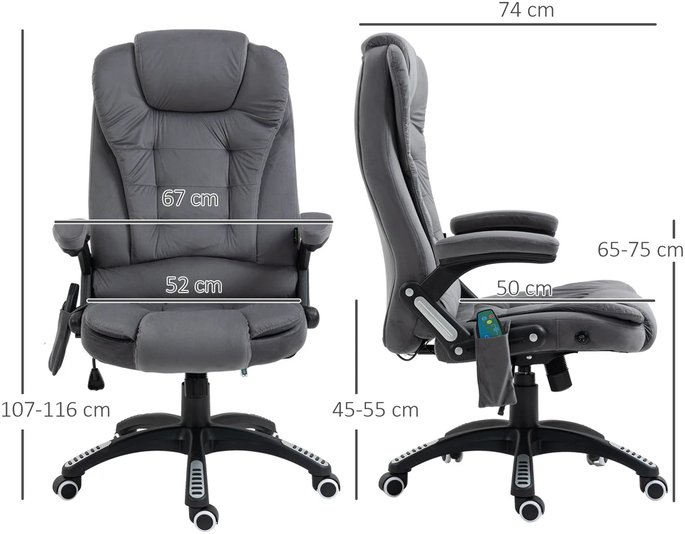 "Vinsetto" biuro kėdė su supimo funkcija, masažo kėdė su šilumos funkcija, ergonomiška, reguliuojamo aukščio, 120 kg svorio, pakraunama tamsiai pilka