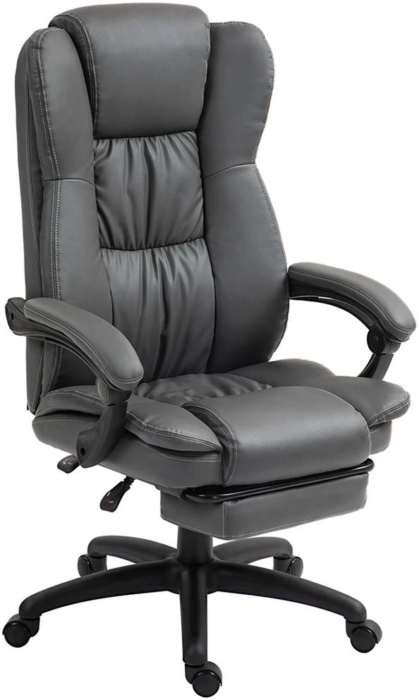 Vinsetto biuro kėdė, vadovo kėdė, pasukama kėdė, reguliuojamo aukščio, su kojų atrama, galvos atrama, ergonomiška kėdė, vibruojanti, darbo kėdė su atlošimo funkcija, masažo funkcija, dirbtinė oda, tamsiai pilka, 68,5x68,5x113-121 cm