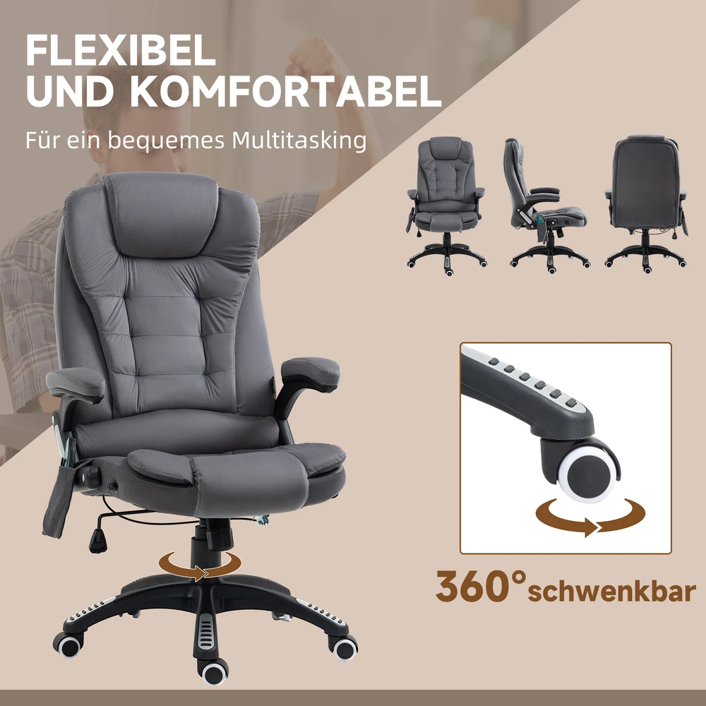 "Vinsetto" biuro kėdė su supimo funkcija, masažo kėdė su šilumos funkcija, ergonomiška, reguliuojamo aukščio, 120 kg svorio, pakraunama tamsiai pilka