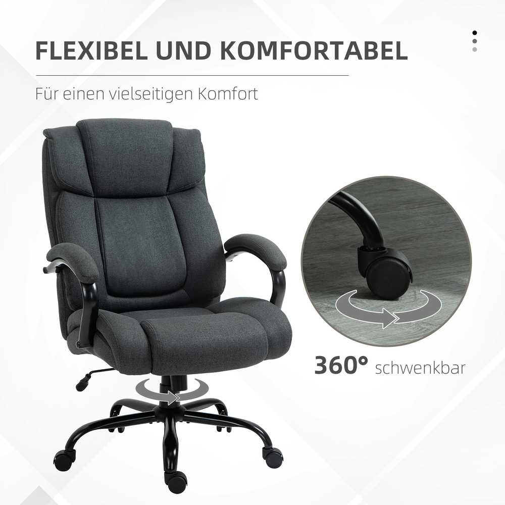 Vinsetto biuro kėdė, ergonomiška darbo kėdė, besisukanti kėdė su paminkštintais porankiais, keliamoji galia iki 220 kg, pilka