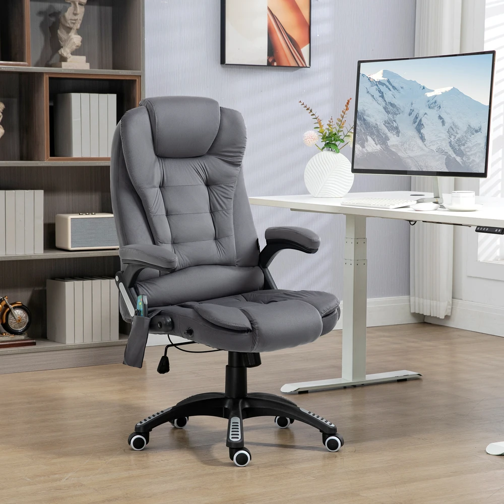 "Vinsetto" biuro kėdė su supimo funkcija, masažo kėdė su šilumos funkcija, ergonomiška, reguliuojamo aukščio, 120 kg svorio, pakraunama tamsiai pilka