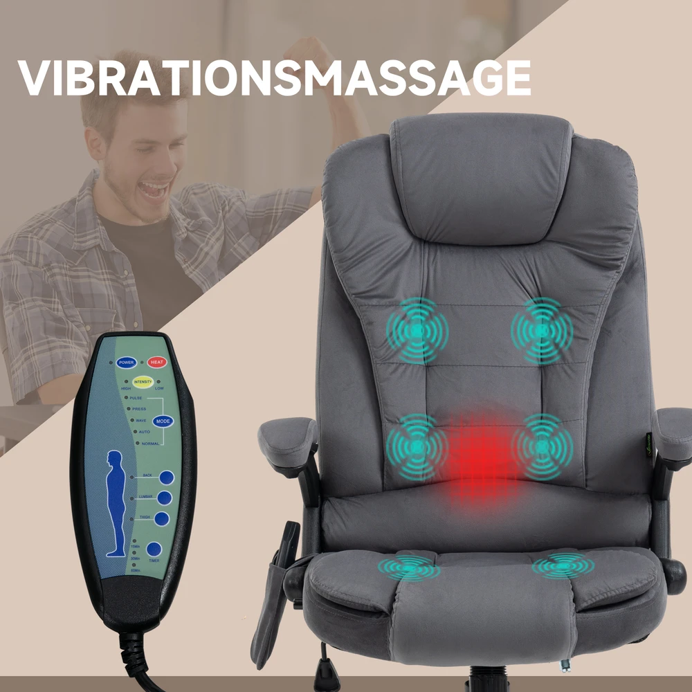 "Vinsetto" biuro kėdė su supimo funkcija, masažo kėdė su šilumos funkcija, ergonomiška, reguliuojamo aukščio, 120 kg svorio, pakraunama tamsiai pilka