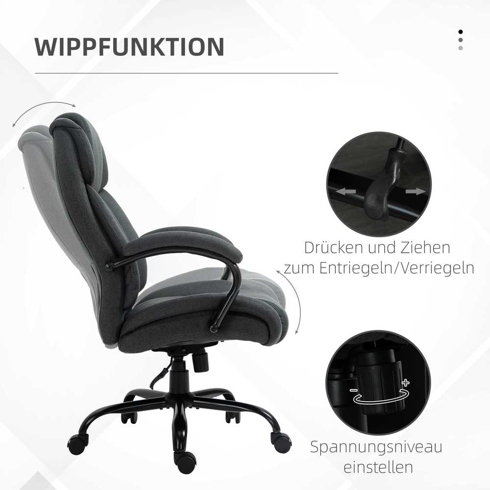 Vinsetto biuro kėdė, ergonomiška darbo kėdė, besisukanti kėdė su paminkštintais porankiais, keliamoji galia iki 220 kg, pilka