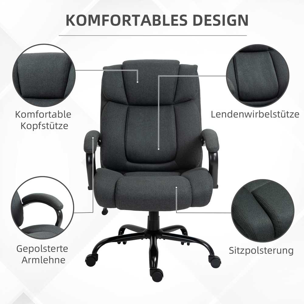 Vinsetto biuro kėdė, ergonomiška darbo kėdė, besisukanti kėdė su paminkštintais porankiais, keliamoji galia iki 220 kg, pilka