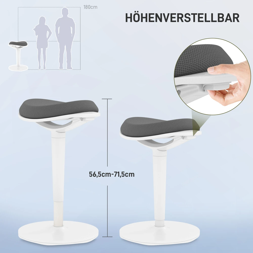 HOMCOM taburetė, ergonomiška biuro taburetė, 56,5-71,5 cm reguliuojamo aukščio darbo taburetė, pasukama kėdė biurui, kabinetui, tinklinė, pilka