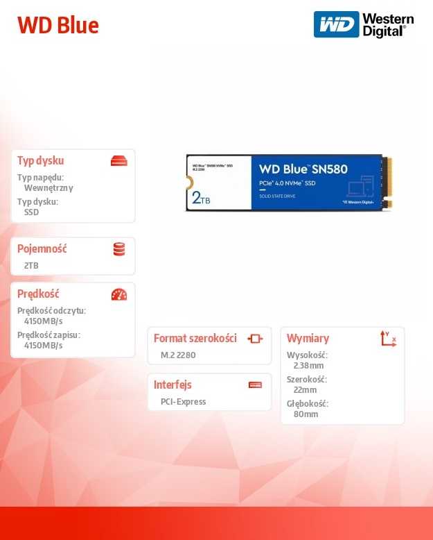 SanDisk WD Mėlyna SN580 NVMe SSD 2TB M.2 PCIe Gen4