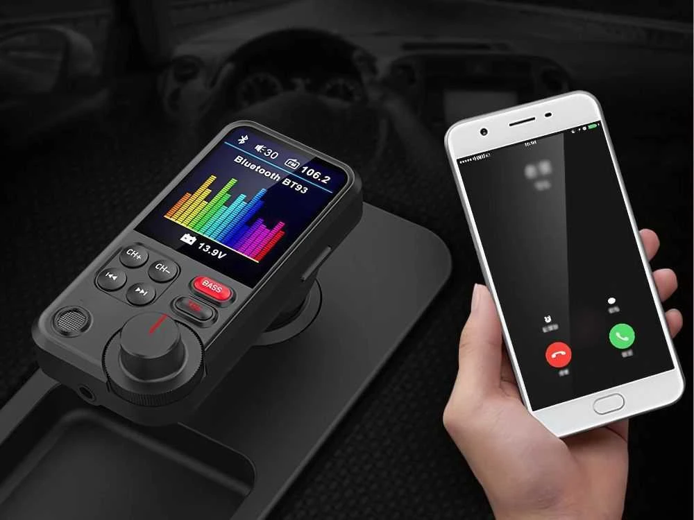 Bluetooth FM moduliatorius su USB įkrovikliu ir laisvų rankų įranga