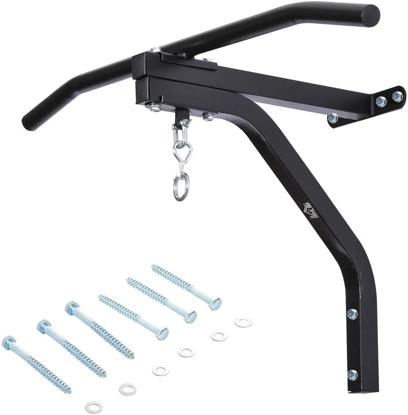 HOMCOM 2-in-1 bokso maišo laikiklis, sieninis skersinis prisitraukimams, iki 130 kg, plieno, juodas, 93 x 47 x 51 cm
