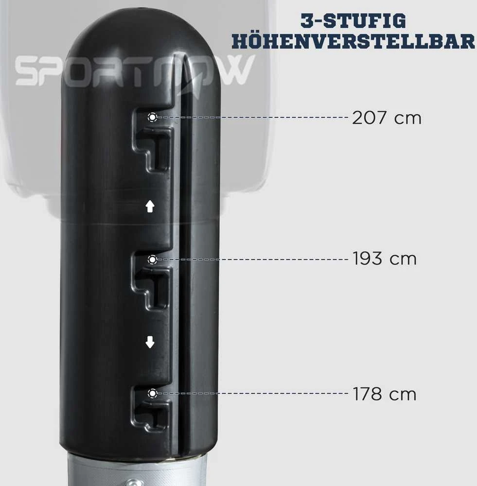 SPORTNOW pastatomas bokso maišas, reguliuojamo aukščio 178–207 cm, su HDPE pagrindu, skirtas treniruotėms namuose