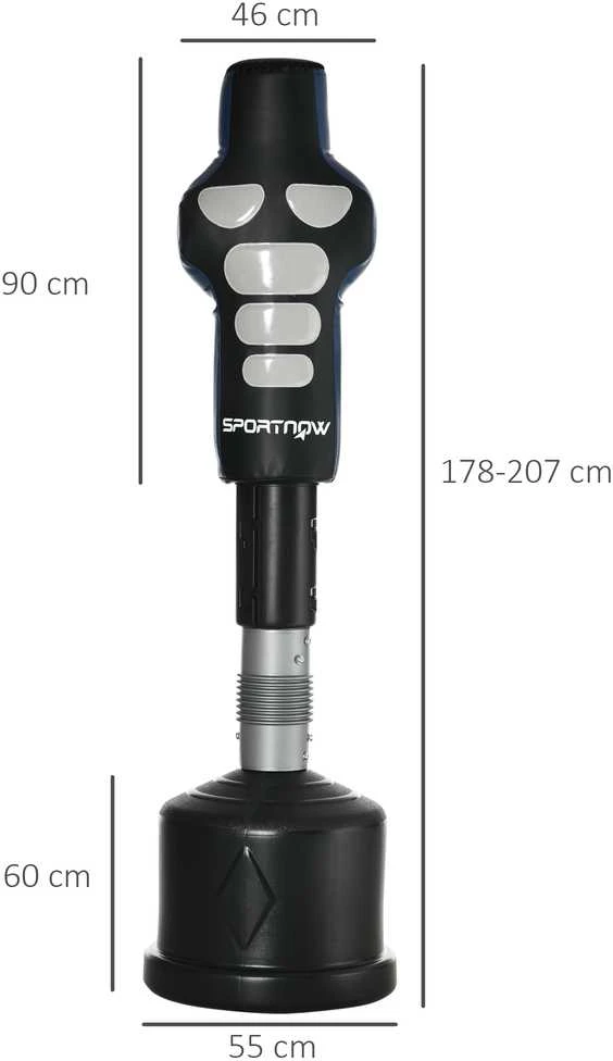 SPORTNOW pastatomas bokso maišas, reguliuojamo aukščio 178–207 cm, su HDPE pagrindu, skirtas treniruotėms namuose