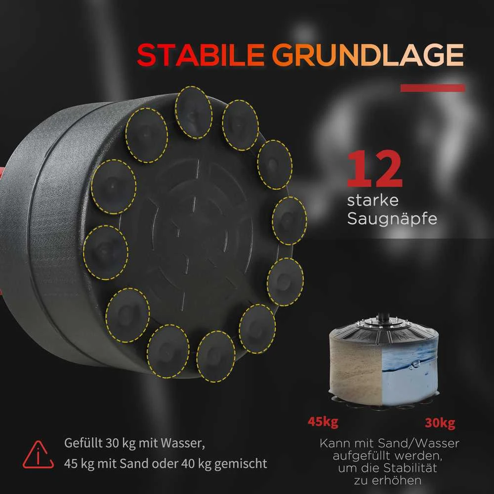 HOMCOM bokso stovas su 2 greičio kamuoliais, refleksiniu strypu ir siurbtuko pagrindu, reguliuojamo aukščio 160-230 cm, juodas