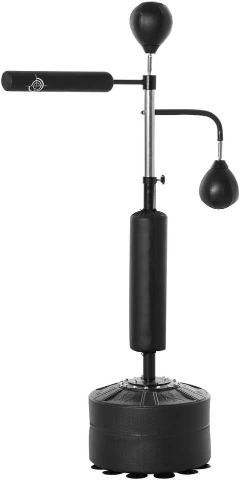 HOMCOM bokso stovas su 2 greičio kamuoliais, refleksiniu strypu ir siurbtuko pagrindu, reguliuojamo aukščio 160-230 cm, juodas