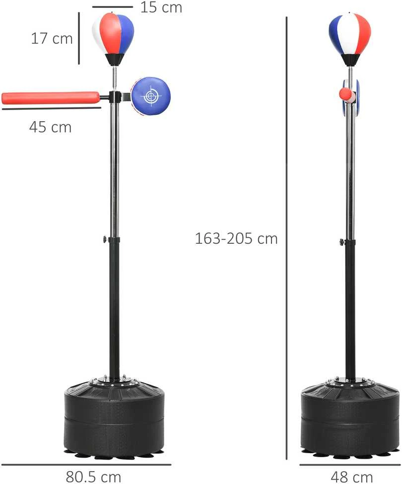 SPORTNOW bokso maišas, bokso stovas su bokso kriauše, refleksinė stangos rankena, 1,63–2,05 m reguliuojamo aukščio pastatoma bokso kriaušė su taikiniu, HDPE, dirbtinė oda