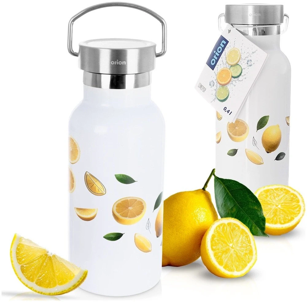 Butelio formos termosas 400 ml, baltas su citrusų motyvu, 7,5 × 7,5 × 17,5 cm