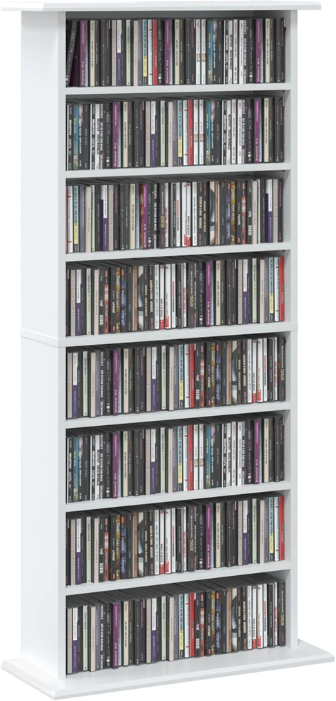 CD ir DVD lentyna su 6 reguliuojamomis lentynomis, balta, 58 x 24 x 126,3 cm
