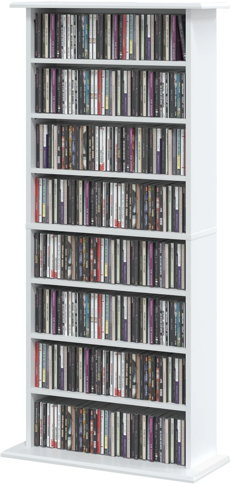 CD ir DVD lentyna su 6 reguliuojamomis lentynomis, balta, 58 x 24 x 126,3 cm