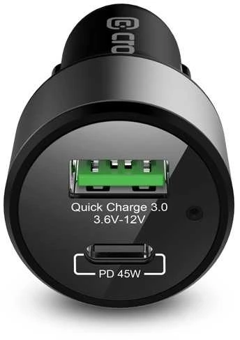 Crong Power Car Charger 63W – USB-C PD 45W automobilinis įkroviklis + USB QC 3.0 18W (juodas)