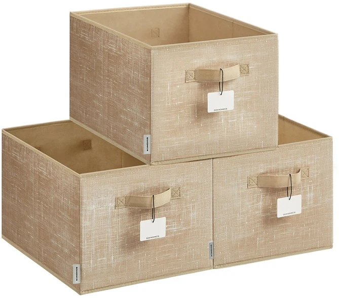 SONGMICS laikymo dėžių rinkinys, 3 vnt., 40 x 30 x 24 cm, smėlio spalvos