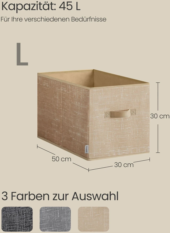 Songmics Daiktadėžė, smėlio spalvos, 50 x 30 x 30 cm, 3 vnt.