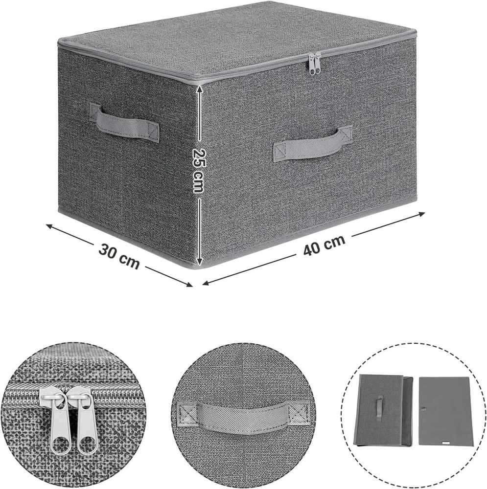 Leobert Daiktadėžės su užtraukiamu dangčiu, pilkos, 40 × 30 × 25 cm, 3 vnt.