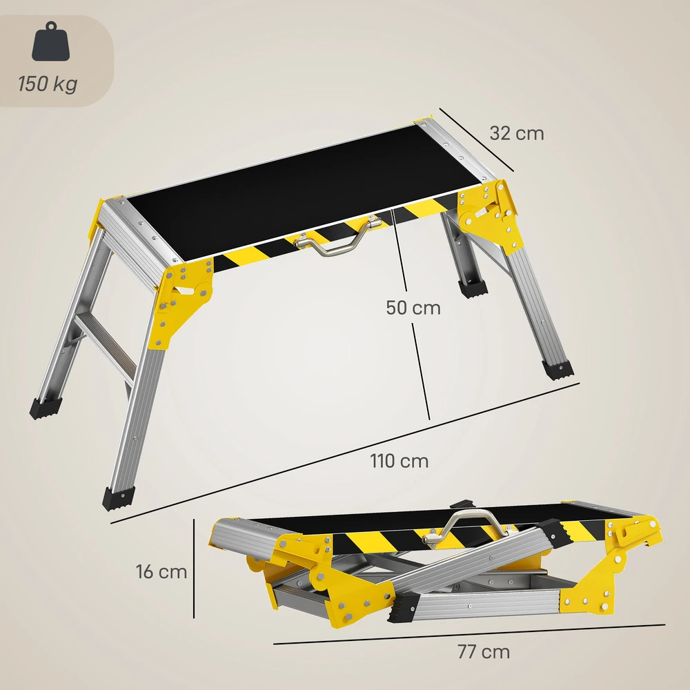 Darbinė platforma sulankstoma, iki 150 kg, juoda, 110 × 32 × 50 cm