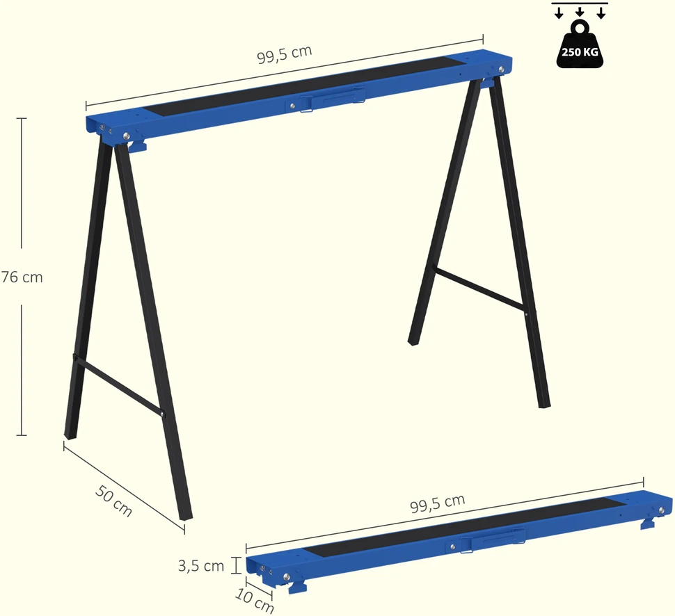Darbiniai ožiai sulankstomi, iki 250 kg, juodi ir mėlyni, 99,5 × 50 × 76 cm, 2 vnt.