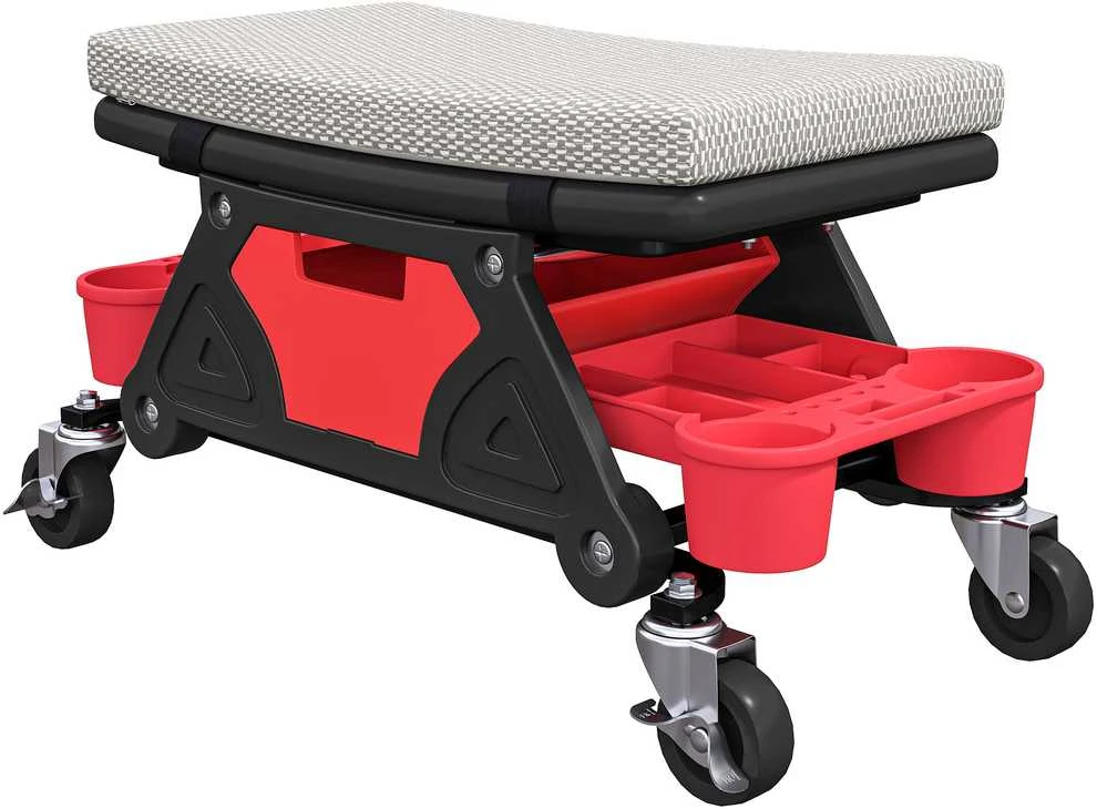 HOMCOM dirbtuvių taburetė su ratukais, lentyna ir stalčiumi, 35 cm aukščio, mobilus sėdynė iki 135 kg, pilka