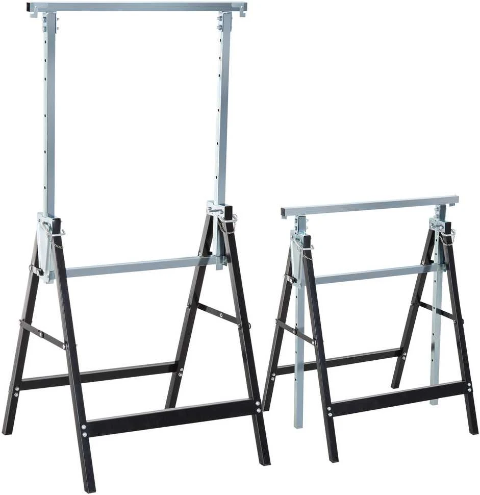 HOMCOM 2 x statybiniai ožiai, reguliuojamo aukščio iki 200 kg, plieniniai, juodi, 68 x 58 x 80-130 cm