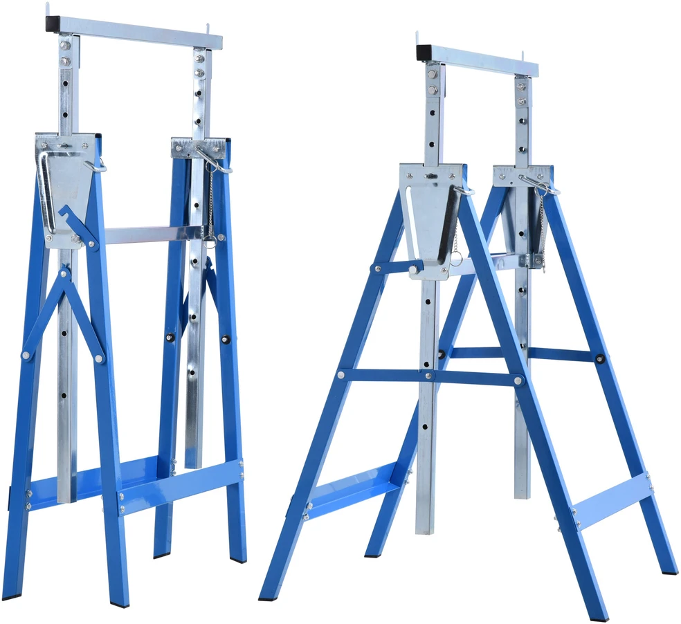 HOMCOM 2 x pastolių ožys, atraminis stovas, sulankstomas, reguliuojamo aukščio, iki 200 kg, plienas, mėlynas, 68x58x80-130 cm