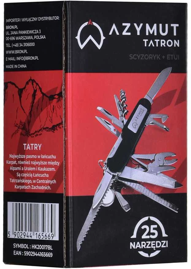 Tatron AZYMUT kišeninis peilis - 25 įrankiai + dėklas, 90 mm, juodas (HK20017BL)
