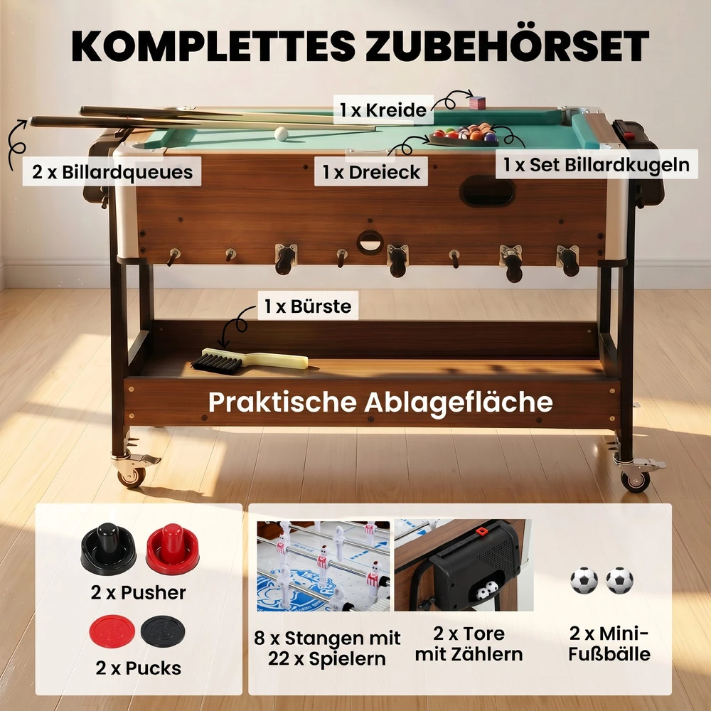 Daugiafunkcis žaidimų stalas 3 viename, riešutmedžio spalvos ir baltas, 102,5 × 61,5 × 65 cm