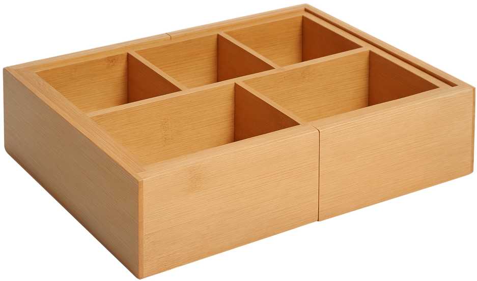 HOMCOM laikymo dėžutė, tvarkyklė su stalčiais, ištraukiamas organizatorius, bambukas, natūrali spalva, 24,6 x 17,6 x 7 cm