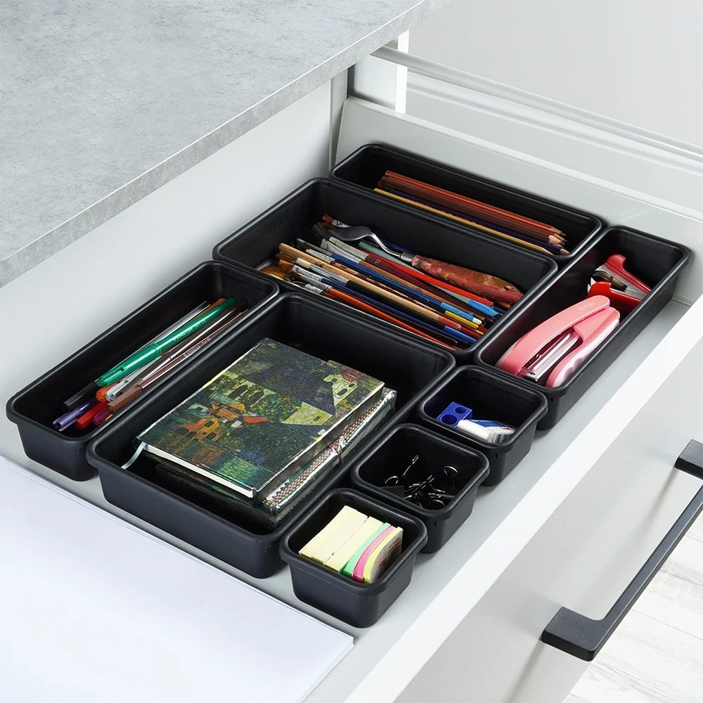 Storage Solutions Vilde Rašomojo stalo stalčių organizatorius juodas modulinis 8 vnt.