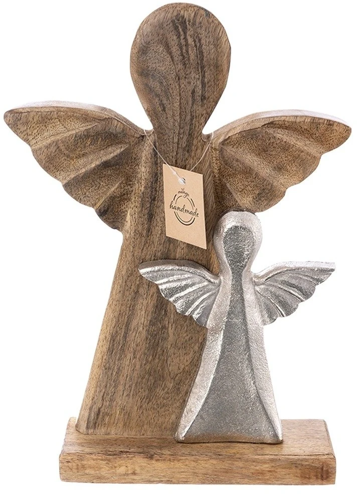 Dekoratyvinė figūrėlė su dviem angelais iš mango medienos, ruda, 23 × 6 × 32,5 cm