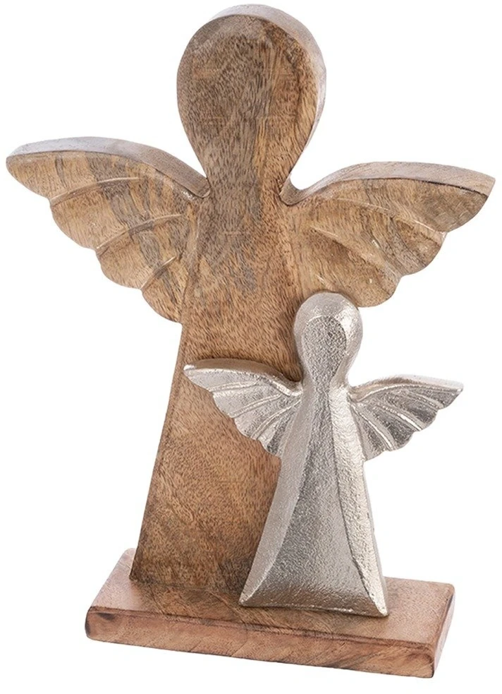 Dekoratyvinė figūrėlė su dviem angelais iš mango medienos, ruda, 23 × 6 × 32,5 cm