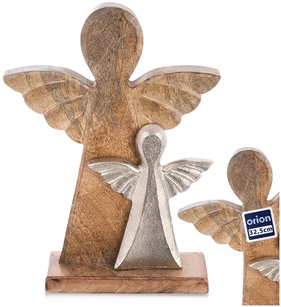 Dekoratyvinė figūrėlė su dviem angelais iš mango medienos, ruda, 23 × 6 × 32,5 cm